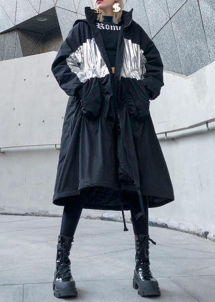 Drune | trendige Plus-Size Mäntel Outdoor schwarz Kapuze mit Kordelzug Winter Parkas