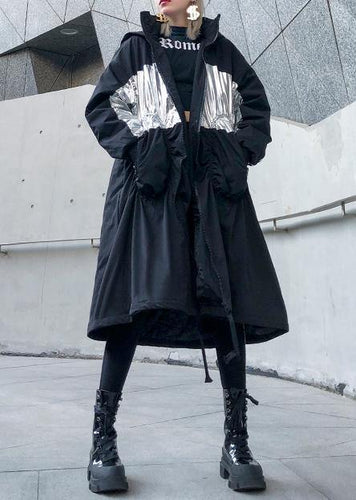 Drune | trendige Plus-Size Mäntel Outdoor schwarz Kapuze mit Kordelzug Winter Parkas