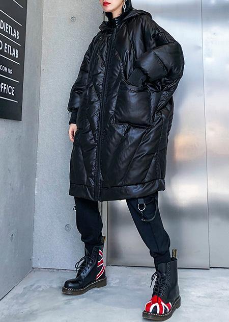 Drune | trendige Plus-Size-Winterjacke lockerer Kapuzen-Wintermäntel schwarz dicke Taschen Mantel