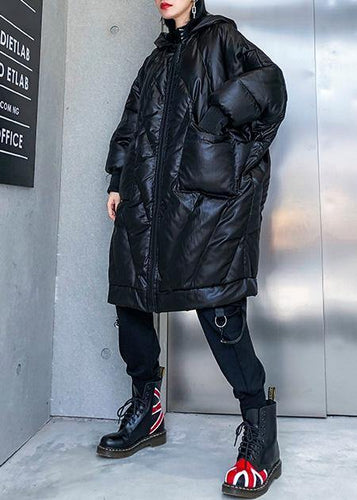 Drune | trendige Plus-Size-Winterjacke lockerer Kapuzen-Wintermäntel schwarz dicke Taschen Mantel