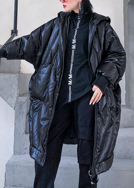 Drune | trendige Plus-Size-Winterjacke lockerer Kapuzen-Wintermäntel schwarz dicke Taschen Mantel