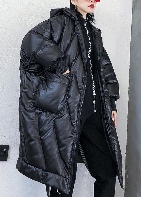 Drune | trendige Plus-Size-Winterjacke lockerer Kapuzen-Wintermäntel schwarz dicke Taschen Mantel