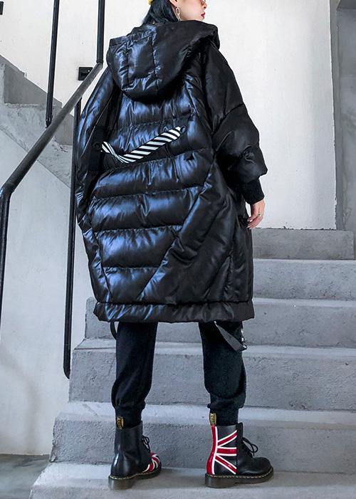 Drune | trendige Plus-Size-Winterjacke lockerer Kapuzen-Wintermäntel schwarz dicke Taschen Mantel
