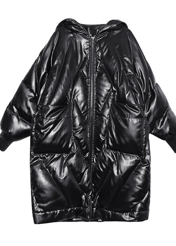 Drune | trendige Plus-Size-Winterjacke lockerer Kapuzen-Wintermäntel schwarz dicke Taschen Mantel