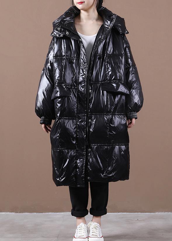 Drune | trendige Plus-Size Damen Parka Mäntel schwarz mit Kapuze Taschen mit Reißverschluss abwärts Mäntel