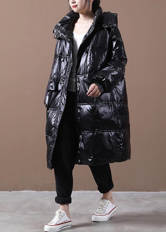 Drune | trendige Plus-Size Damen Parka Mäntel schwarz mit Kapuze Taschen mit Reißverschluss abwärts Mäntel