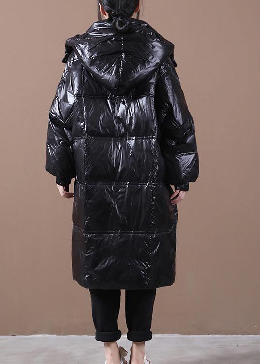 Drune | trendige Plus-Size Damen Parka Mäntel schwarz mit Kapuze Taschen mit Reißverschluss abwärts Mäntel