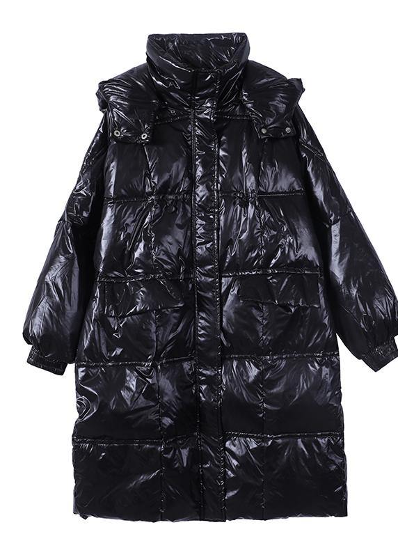 Drune | trendige Plus-Size Damen Parka Mäntel schwarz mit Kapuze Taschen mit Reißverschluss abwärts Mäntel