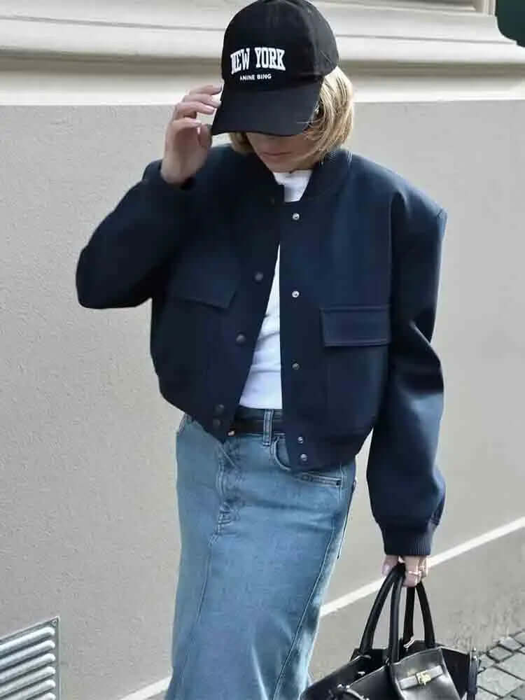 Drune | Damen Bomberjacke Mit Taschen Einfarbige Farbe Und Streetwear Stil