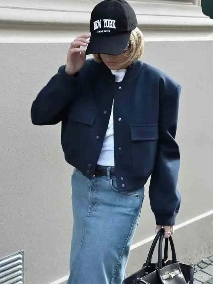 Drune | Damen Bomberjacke Mit Taschen Einfarbige Farbe Und Streetwear Stil