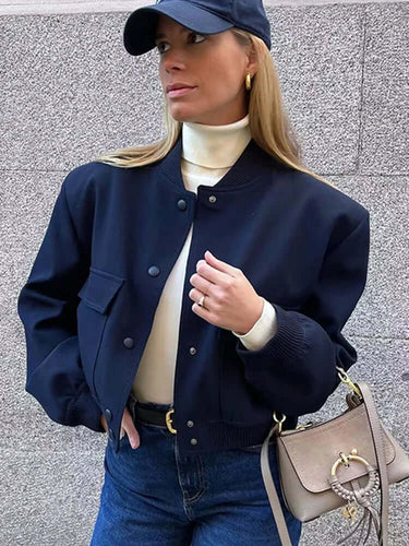 Drune | Damen Bomberjacke Mit Taschen Einfarbige Farbe Und Streetwear Stil