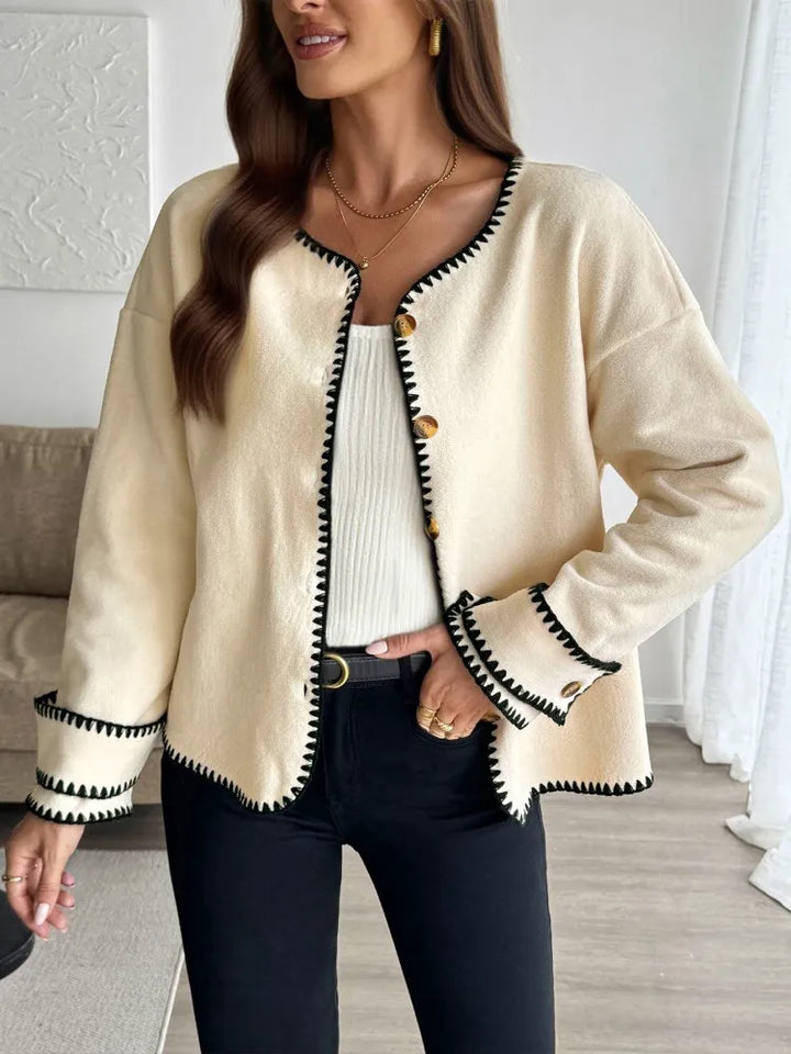 Drune | Damen Casual Lockere Strickjacke mit Langen Ärmeln und Kontrastnähten