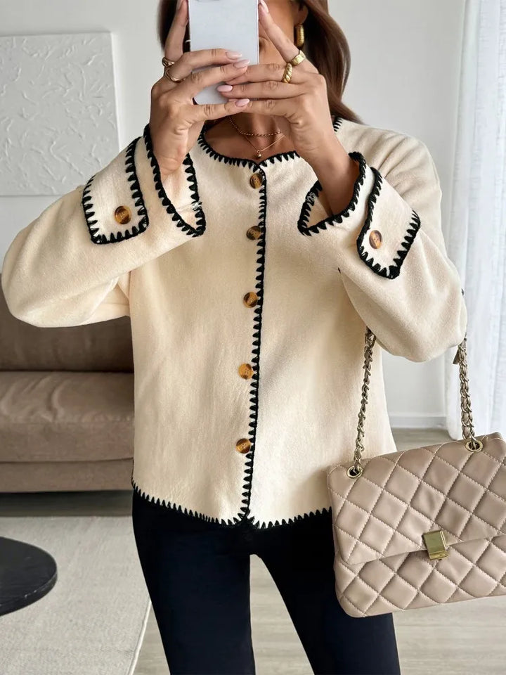 Drune | Damen Casual Lockere Strickjacke mit Langen Ärmeln und Kontrastnähten