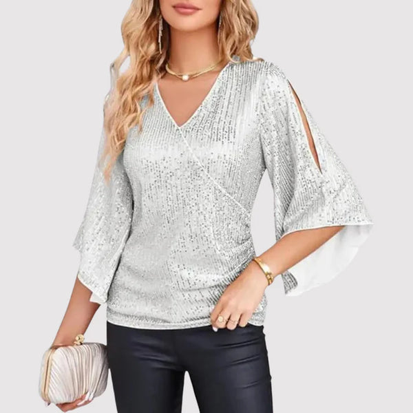 Drune | Glitzerbluse Mit V-ausschnitt Und Schmetterlingsärmeln