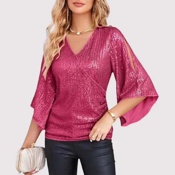 Drune | Glitzerbluse Mit V-ausschnitt Und Schmetterlingsärmeln