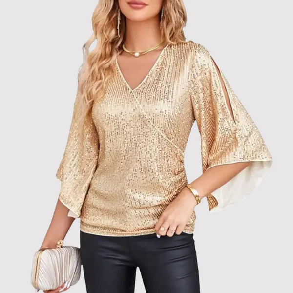 Drune | Glitzerbluse Mit V-ausschnitt Und Schmetterlingsärmeln