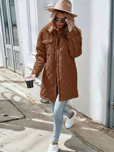 Drune | Damen Wattierte Pufferjacke mit Knopfverschluss und langer Passform