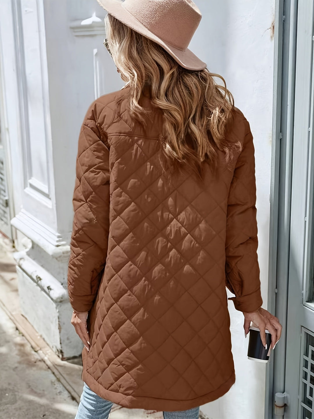 Drune | Damen Wattierte Pufferjacke mit Knopfverschluss und langer Passform