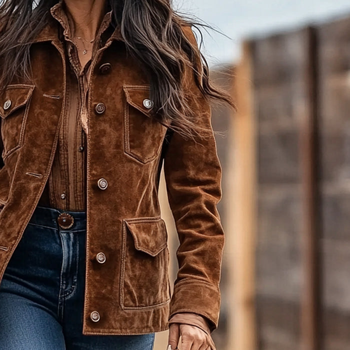 Drune | Rustikale Braune Wildlederjacke