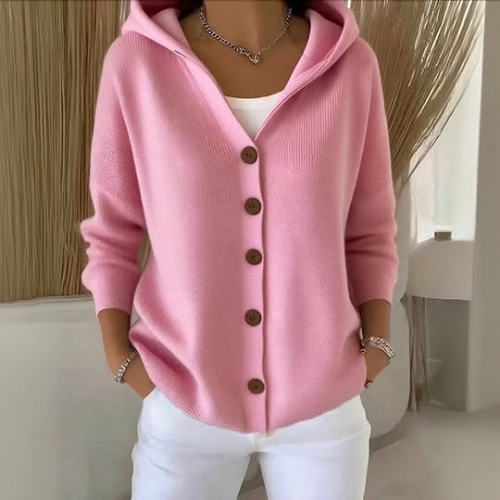 Drune | Damen Strickcardigan mit Kapuze und Knöpfen
