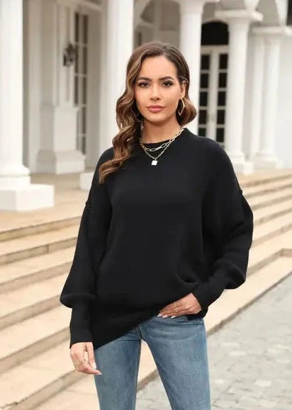 Drune | Gestrickter Lässiger Rundhals Orange Pullover