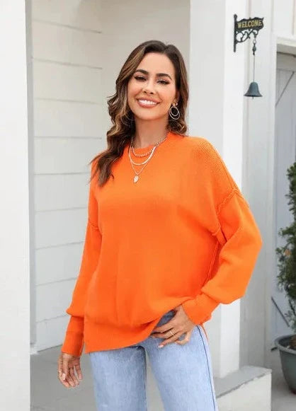 Drune | Gestrickter Lässiger Rundhals Orange Pullover