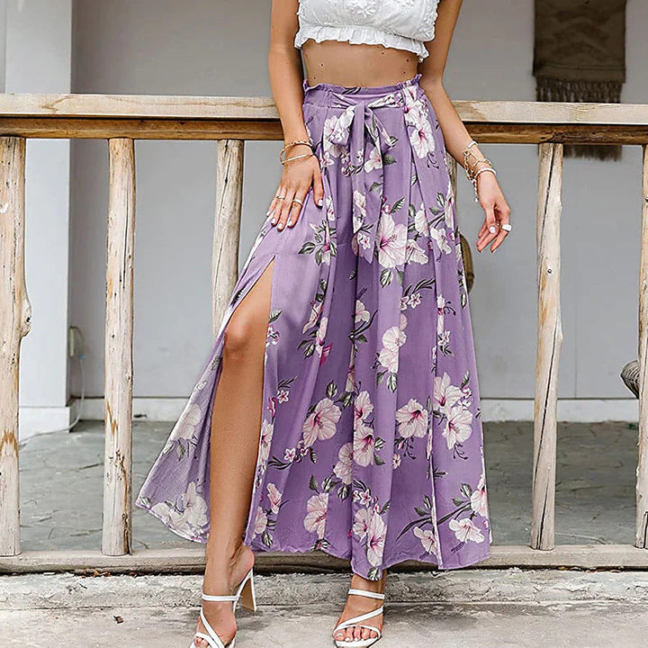 Damen Weite Palazzo-Hose mit floralem Design und elastischem Bund Drune