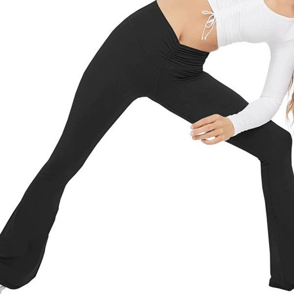 Damen Hohe Taille Flared Leggings mit Raffungen Drune