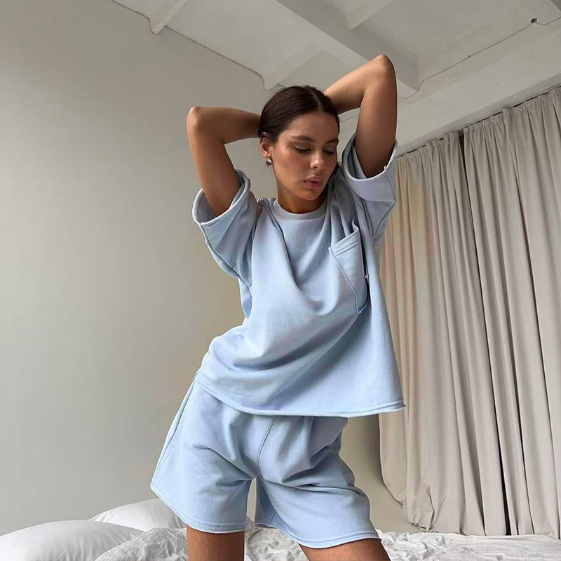 Damen lässiges Lounge-Set aus atmungsaktivem Material mit oversized T-Shirt und Shorts Drune
