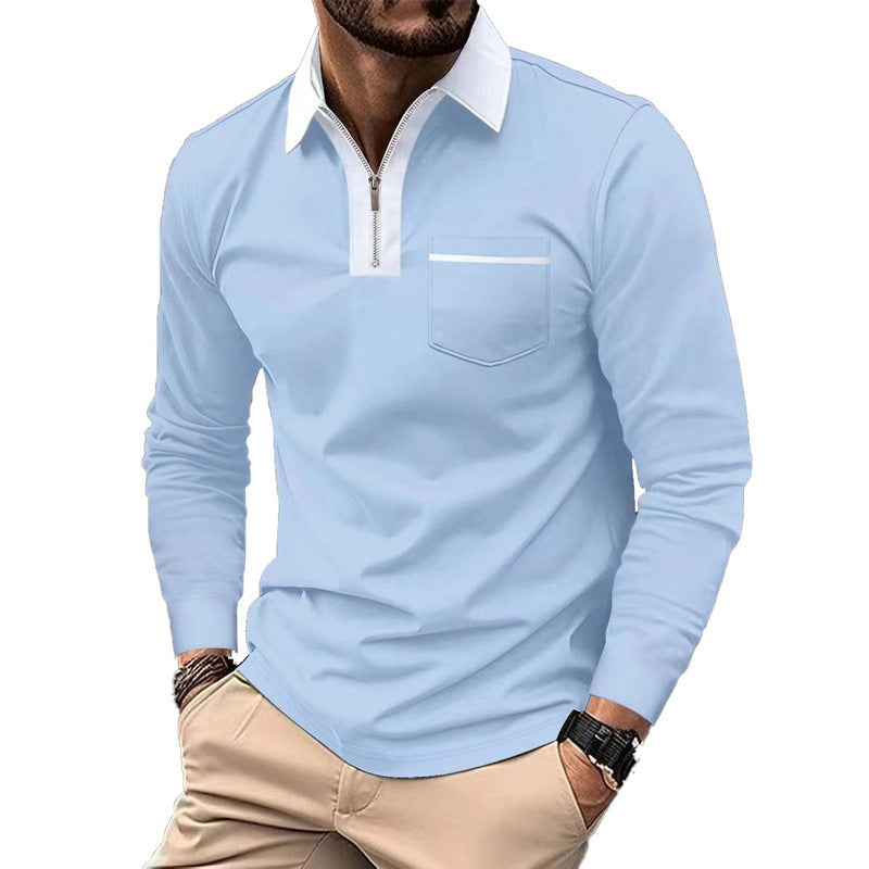 Herren nan elegantes Langarm-Poloshirt mit verdecktem Halbzip, strukturierter Piqué-Optik und dezenter Brusttasche Drune