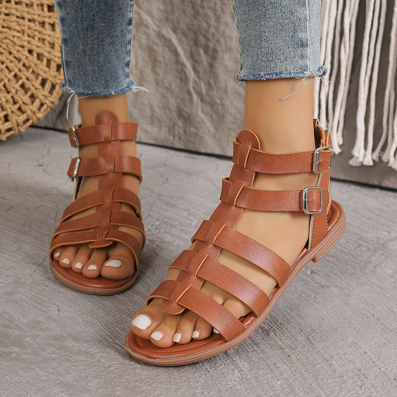 Damen modische Riemchen-Sandalen mit verstellbaren Schnallen und atmungsaktivem Obermaterial Drune