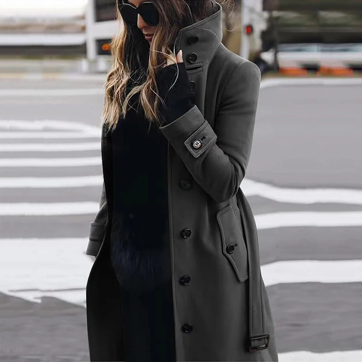 Damen modischer Trenchcoat mit hoch geschlossenem Kragen und praktischen Taschen Drune