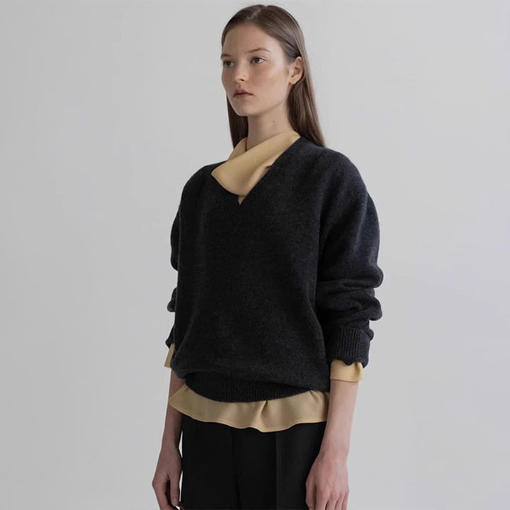 Damen lässiger V-Ausschnitt Pullover aus weichem Material Drune