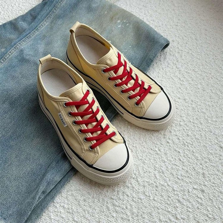 Damen modische Canvas-Sneaker mit kontrastierenden Schnürsenkeln und leichtem Sohlenprofil Drune