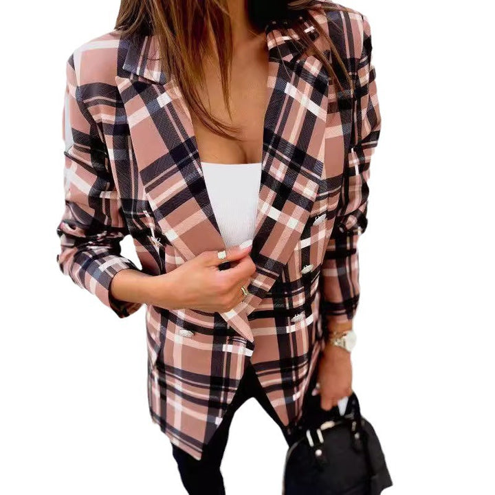 Damen Karierter Blazer mit doppelter Knopfleiste und schickem Schnitt Drune