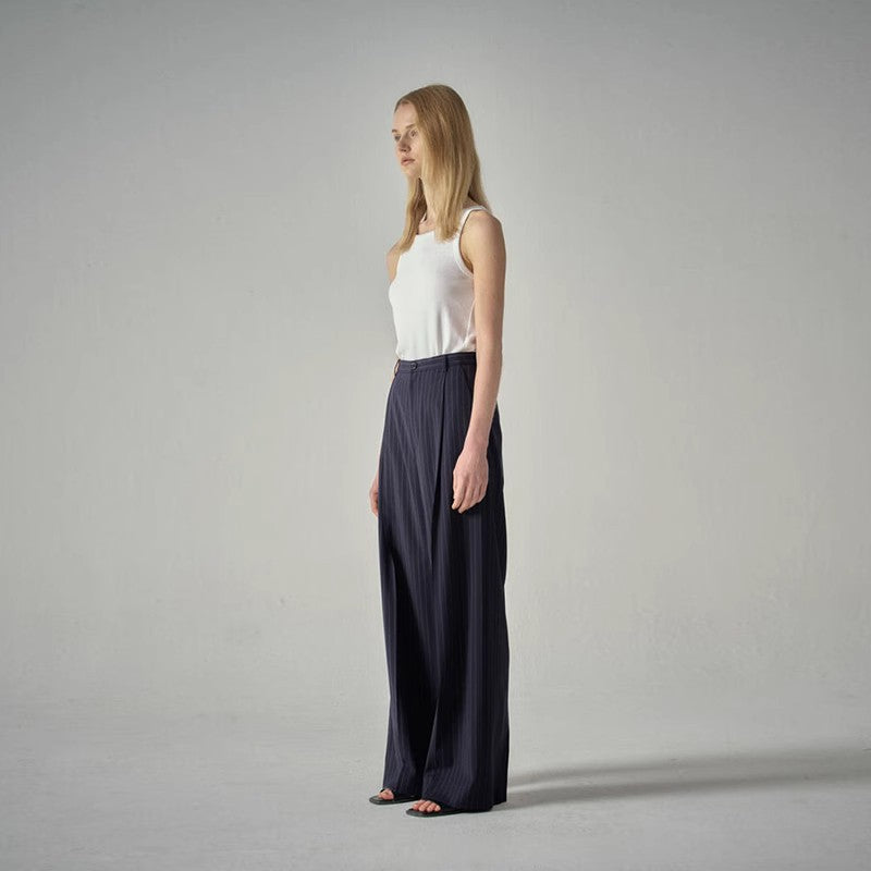 Damen Elegante Stoffhose mit weitem Bein und Streifen Drune