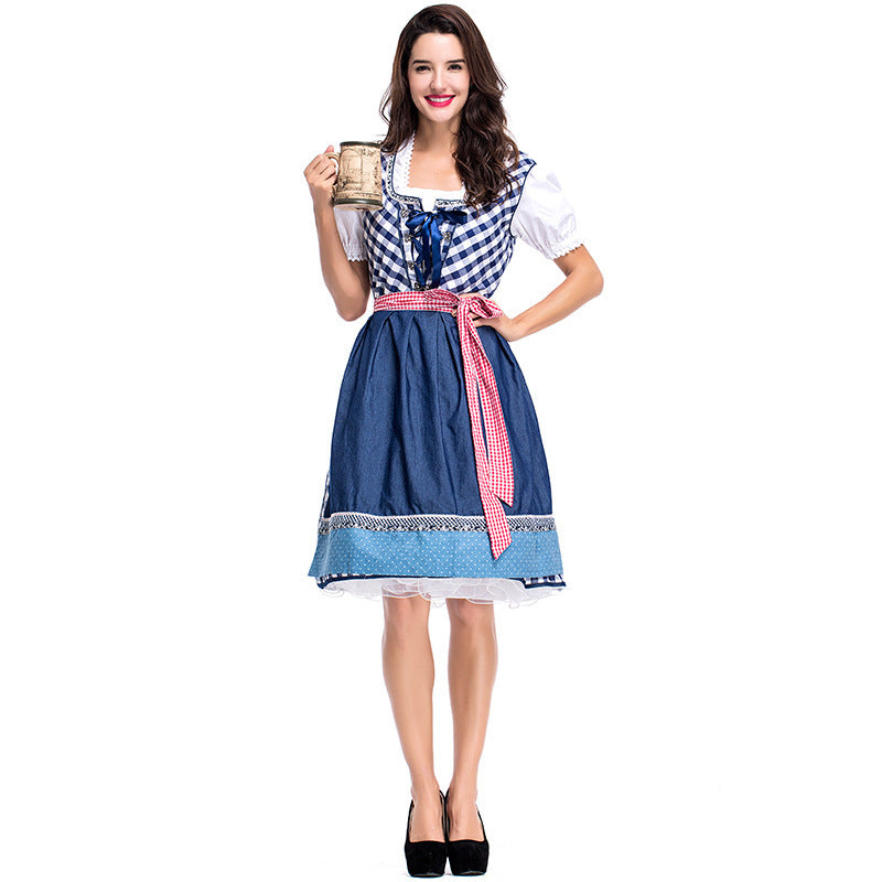 Damen nan traditionelles Trachten Dirndlkleid mit herzförmigem Ausschnitt, Schnürung und abnehmbarer Schürze Drune