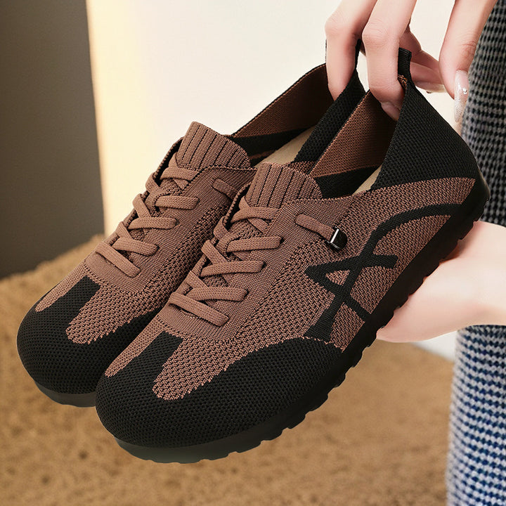 Damen nan komfortabler gestrickter Slip-On Sneaker mit elastischem Schaft, dekorativer Schnürung und flexibler rutschfester Laufsohle Drune