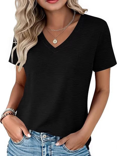 Damen Basic T-Shirt mit rundem Ausschnitt und Kurzarm Drune