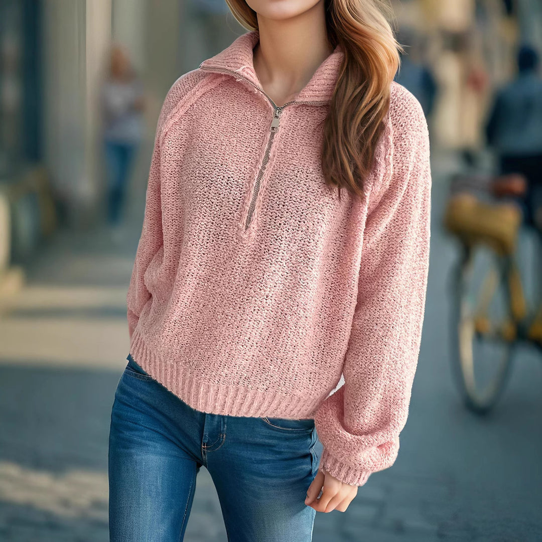 Damen lässiger Zip-Pullover mit oversized Schnitt und hohem Kragen Drune