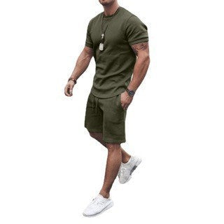 Herren lässiges Kurzarm-Set mit praktischen Taschen und elastischem Bund Drune