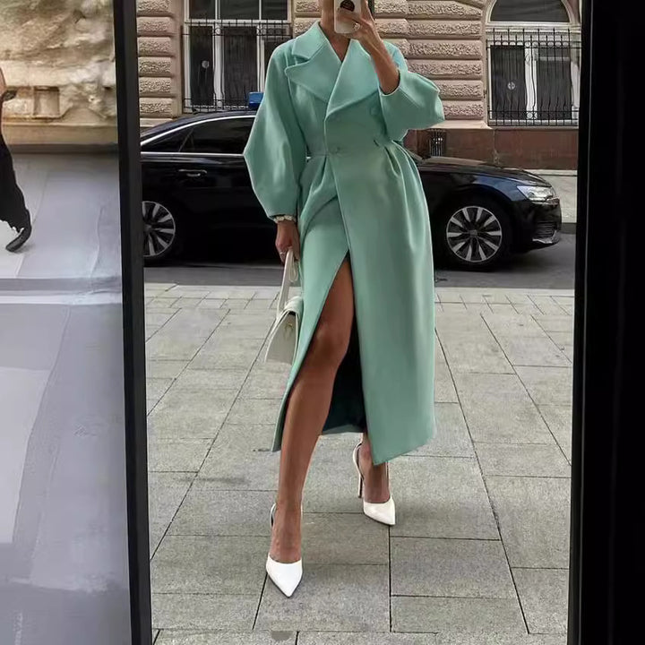 Damen eleganter Trenchcoat mit schimmerndem Finish und stylischem Gürtel Drune