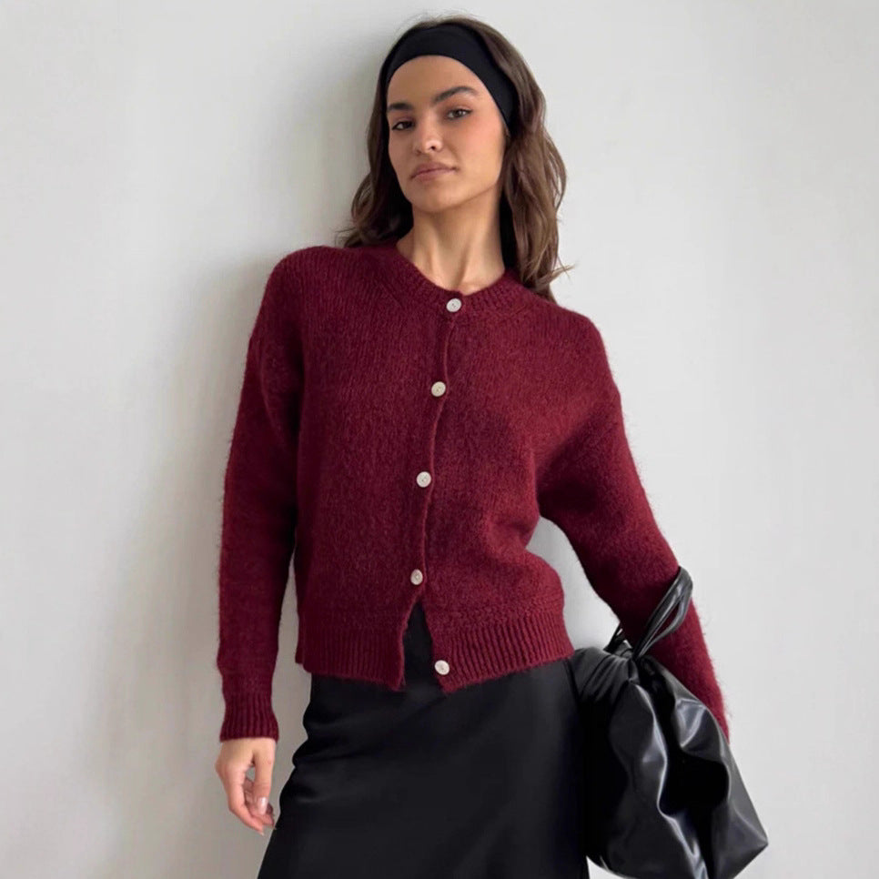 Damen kuschelige Strickjacke mit knöpfbarem Design und voluminösen Ärmeln Drune