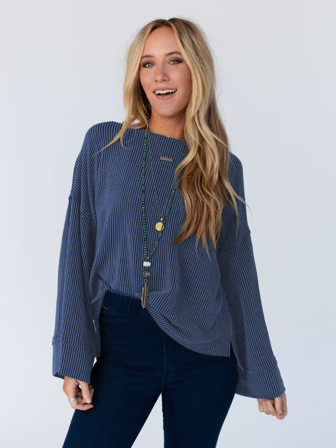 Damen lässiges Oversize-T-Shirt mit strukturiertem Muster Drune