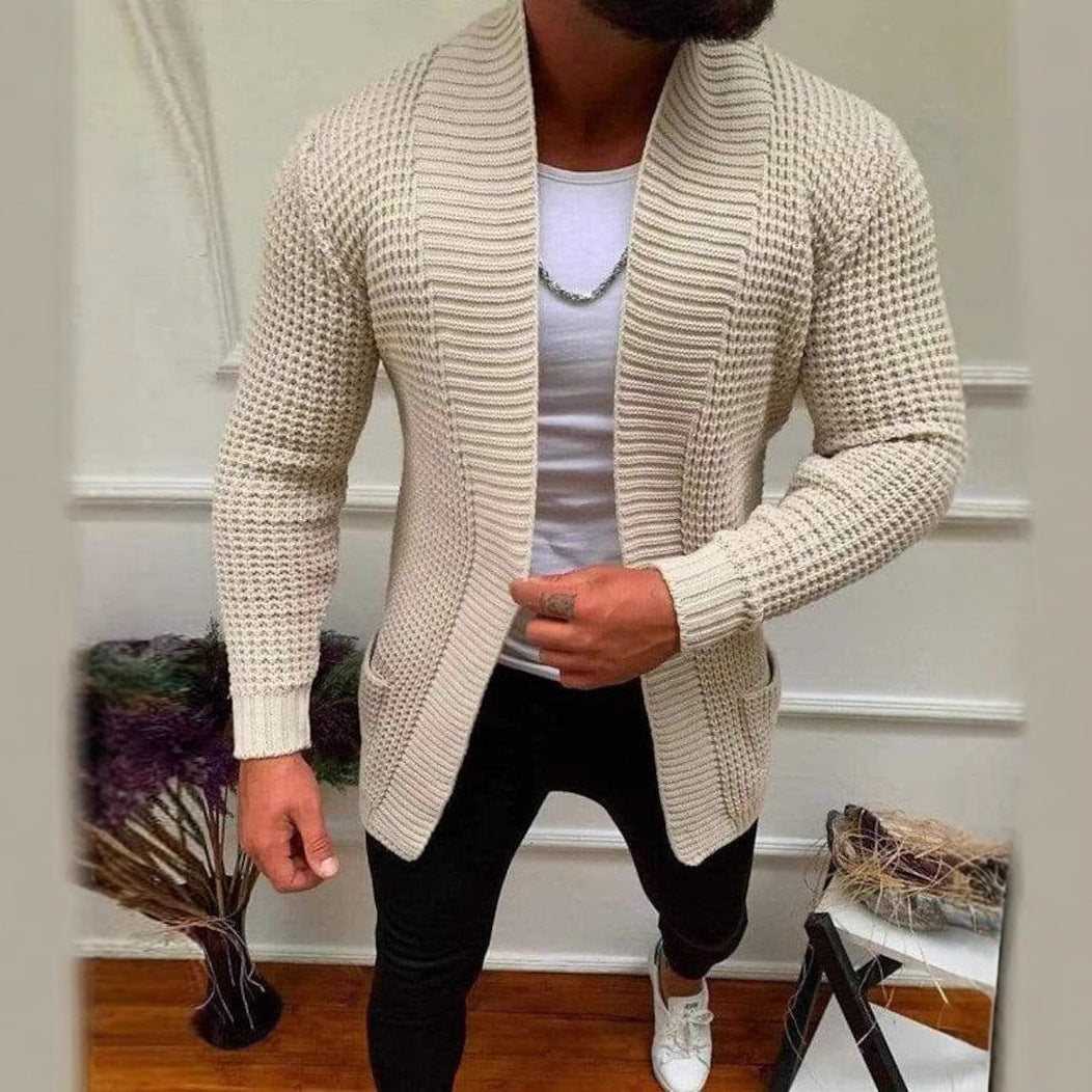 Herren Strickjacke mit tiefem Kragen und strukturiertem Design Drune