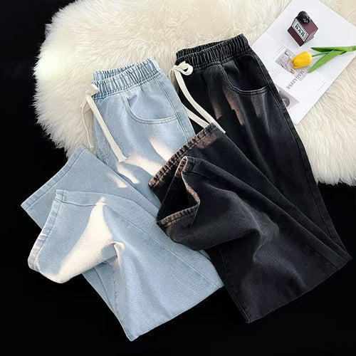 Damen lässige Denim-Hose mit elastischem Bund und praktischen Eingrifftaschen Drune