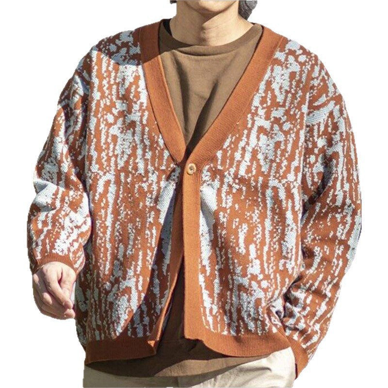 Herren modischer Strick-Cardigan mit stylishem Muster und V-Ausschnitt Drune
