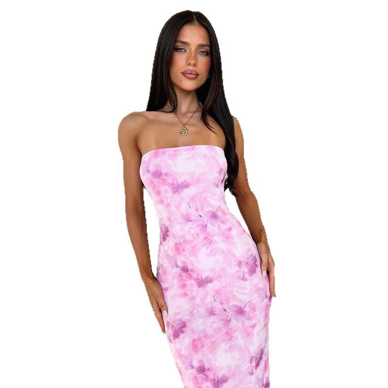 Damen Elegantes Bandeau-Maxi-Kleid mit floralem Design Drune