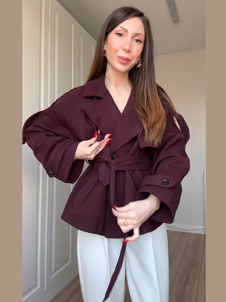 Damen Modische Oversized-Trenchcoat mit Taillengürtel Drune