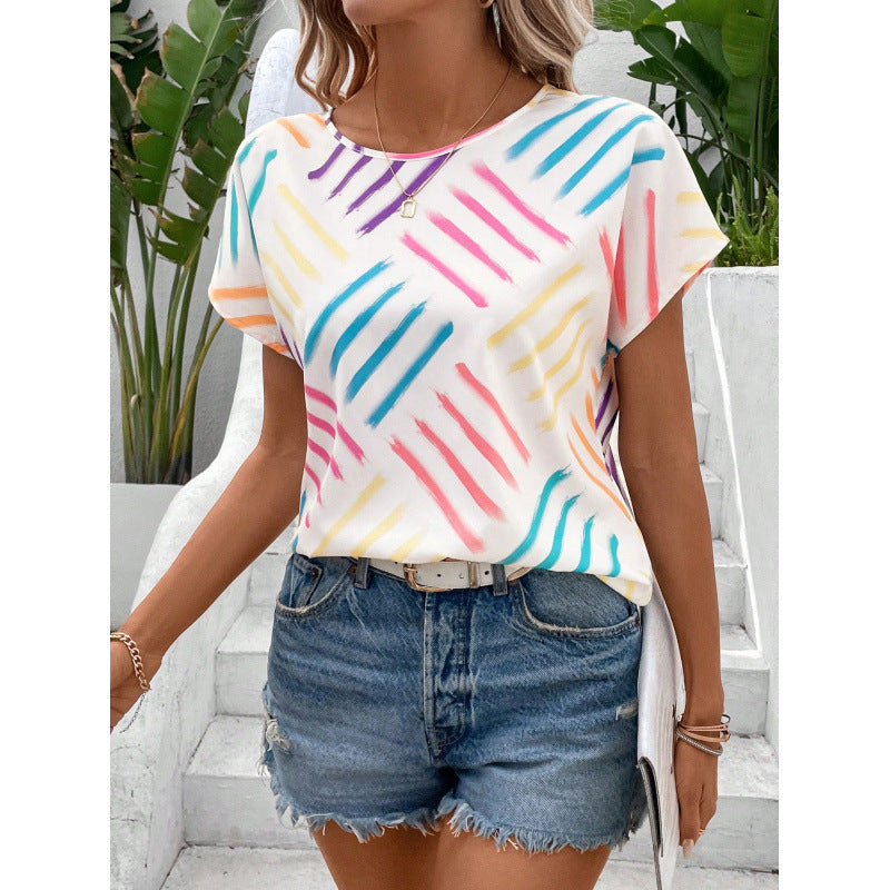 Damen T-Shirt mit modernem Strichmuster und lässigem Schnitt Drune